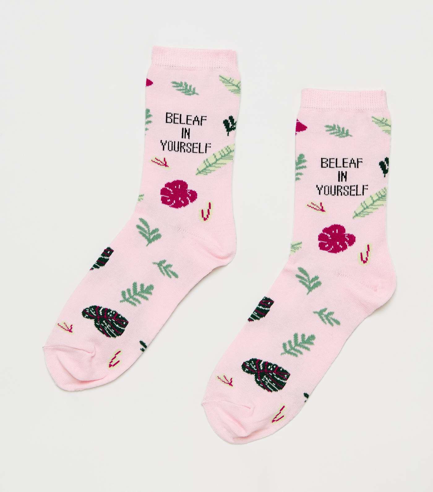 Pink Beleaf In Yourself Slogan Socks