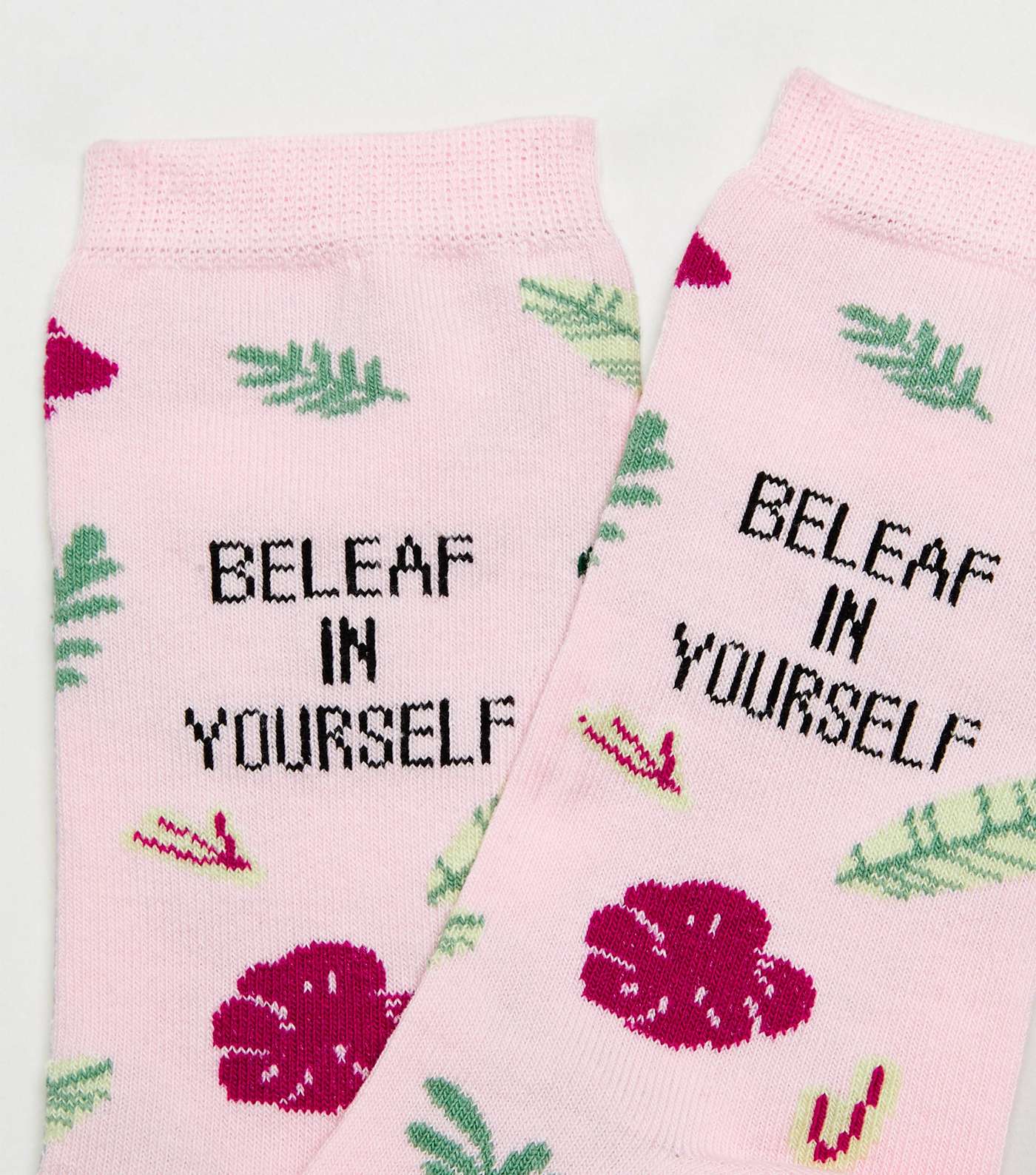 Pink Beleaf In Yourself Slogan Socks Image 3