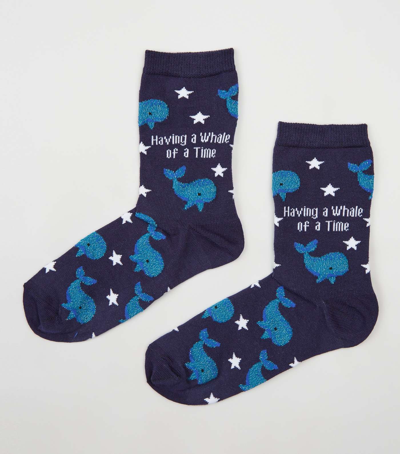 Navy Whale Of A Time Slogan Socks