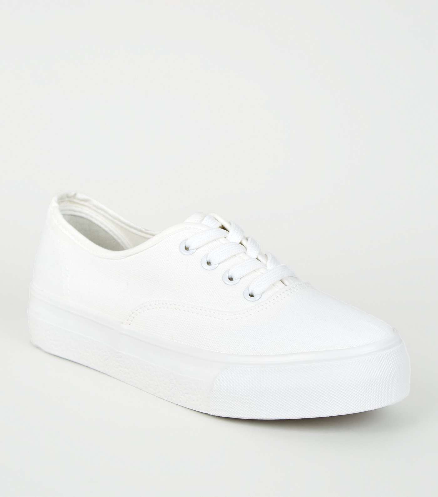 White Canvas Lace-Up Flatform Trainers