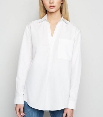 White Poplin Collared Overhead Shirt | New Look