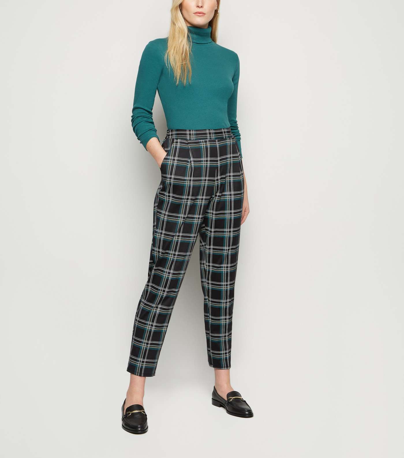 Tall Black Check Jersey Trousers