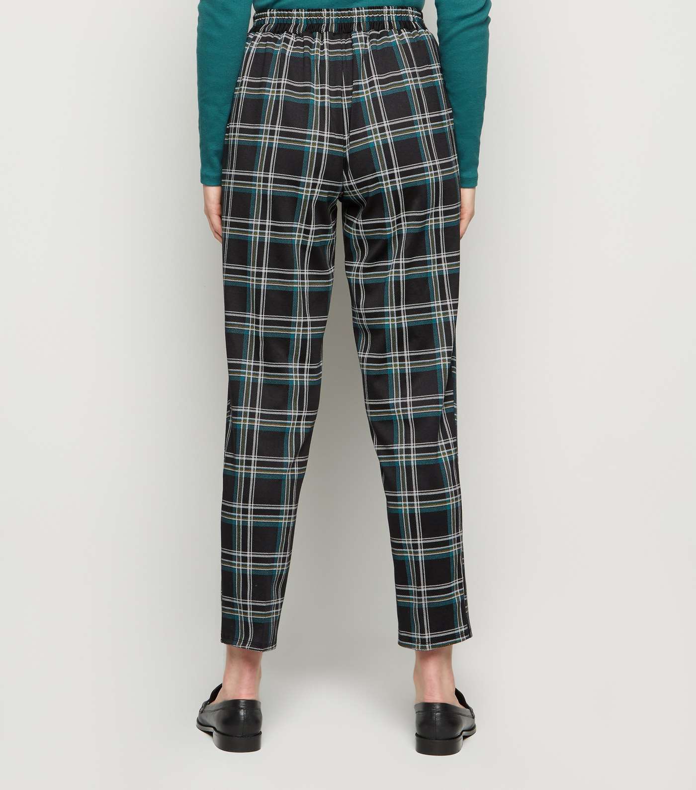 Tall Black Check Jersey Trousers Image 3