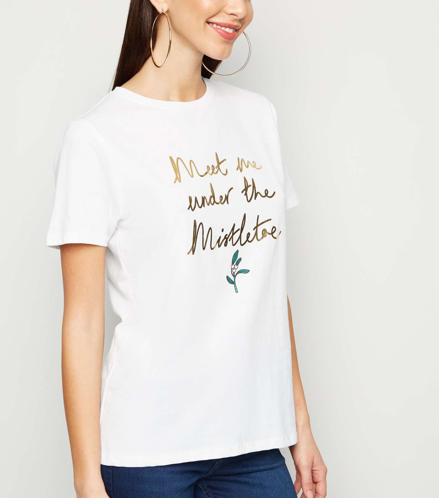 Tall White Metallic Mistletoe Slogan Christmas T-Shirt