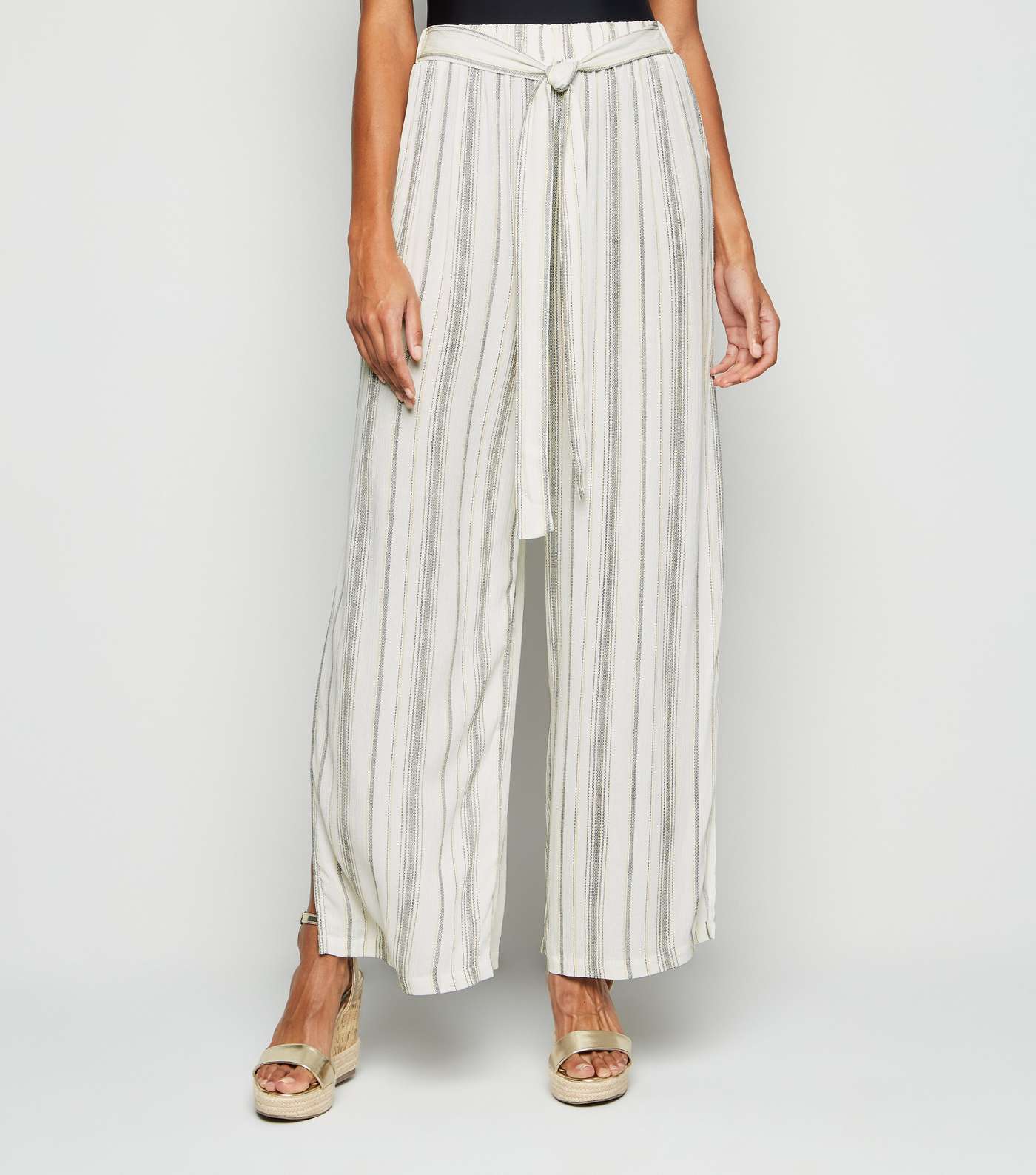 White Stripe Belted Beach Trousers Image 2