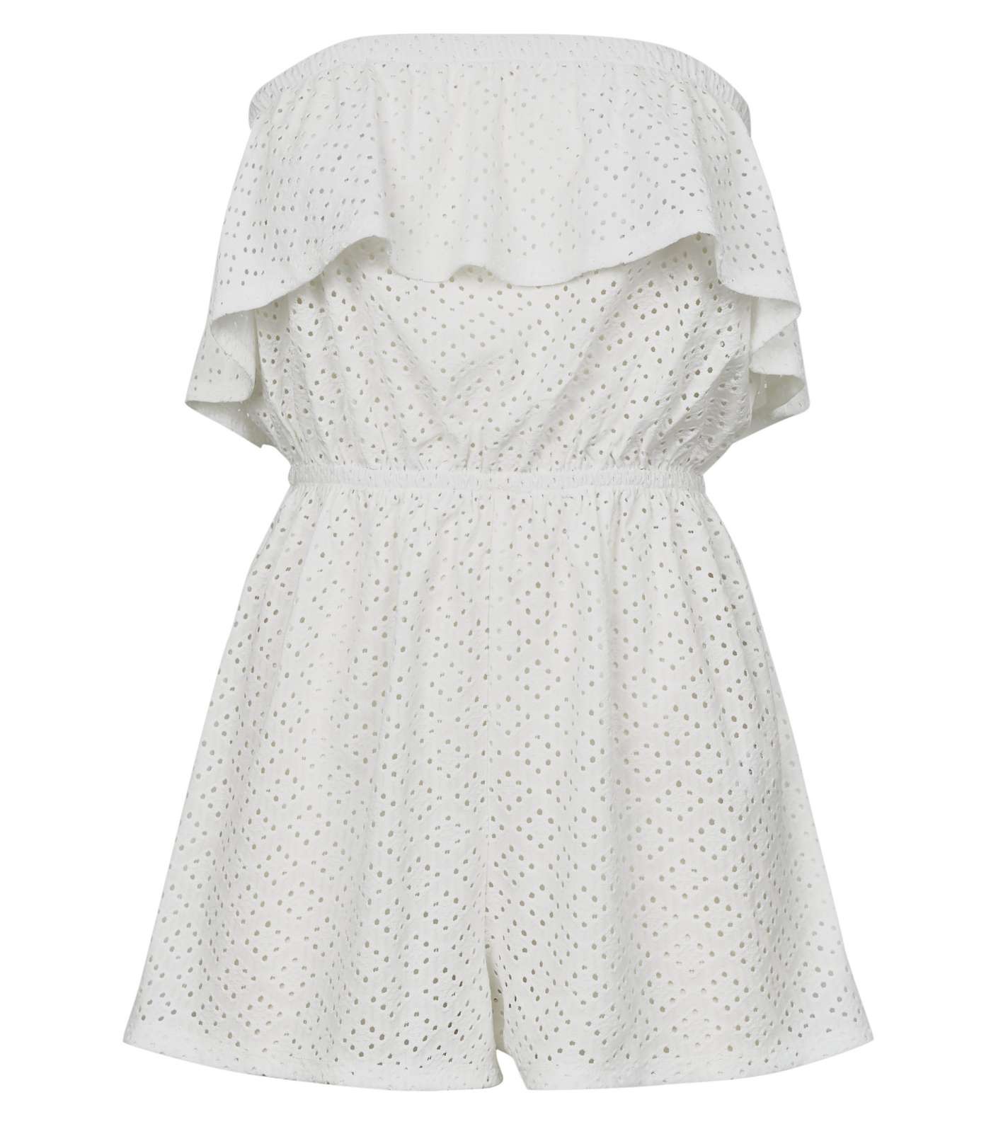 Off White Broderie Frill Bardot Playsuit Image 4