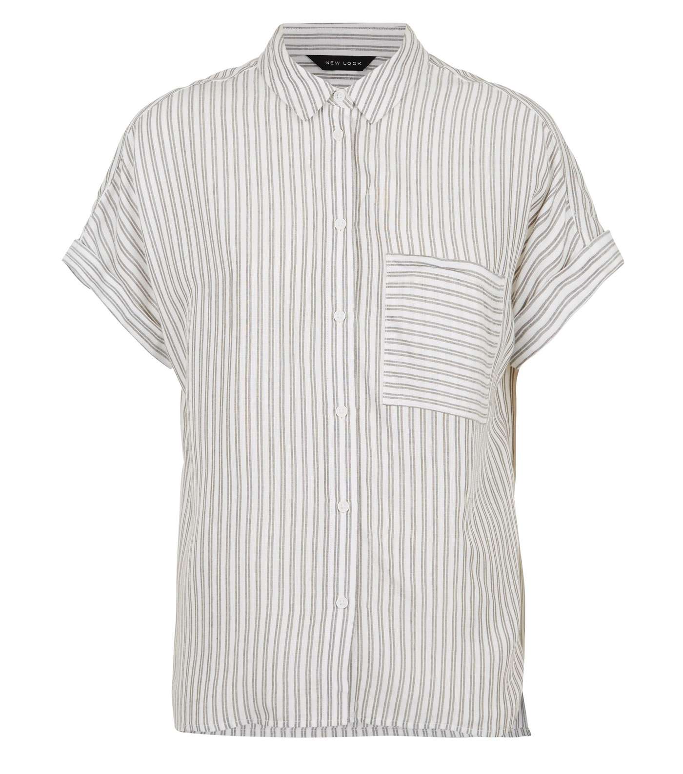 Khaki Stripe Pocket Front Short Sleeve Shirt Image 4