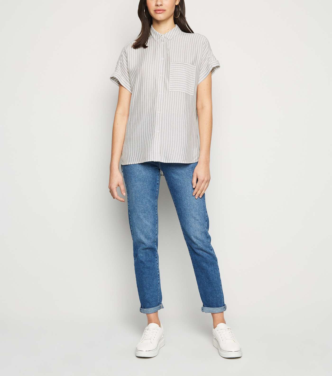 Khaki Stripe Pocket Front Short Sleeve Shirt Image 2