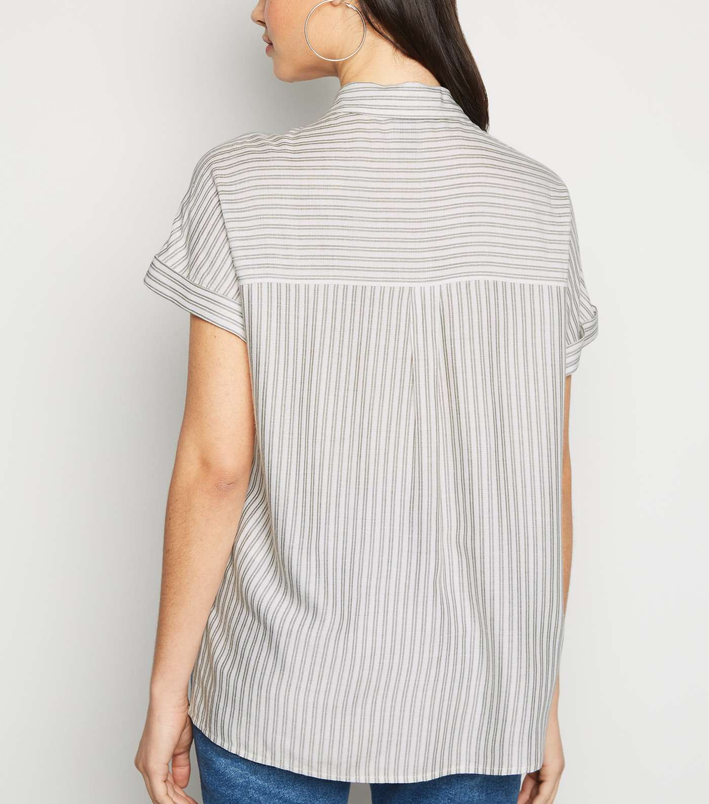 Khaki Stripe Pocket Front Short Sleeve Shirt Image 3