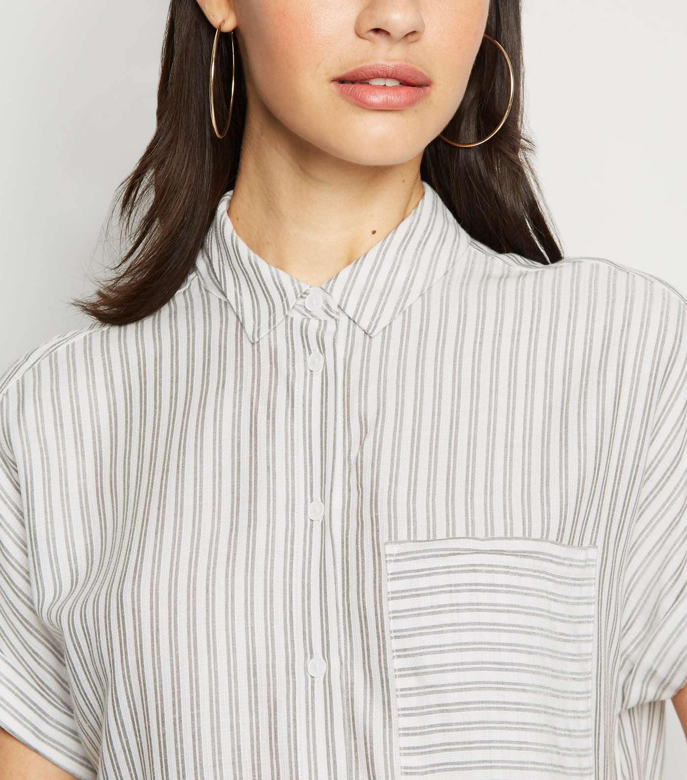 Khaki Stripe Pocket Front Short Sleeve Shirt Image 5
