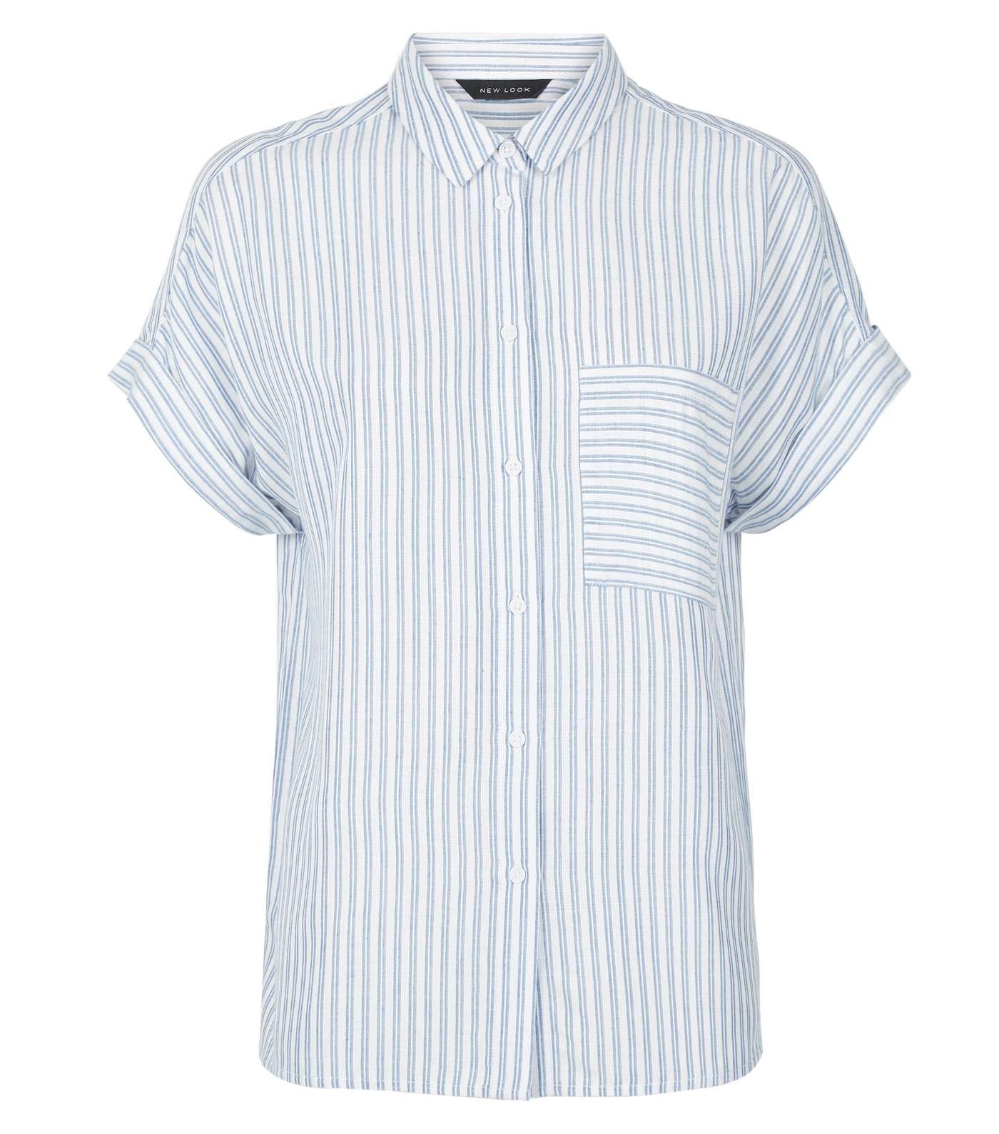 Blue Stripe Pocket Front Short Sleeve Shirt Image 4