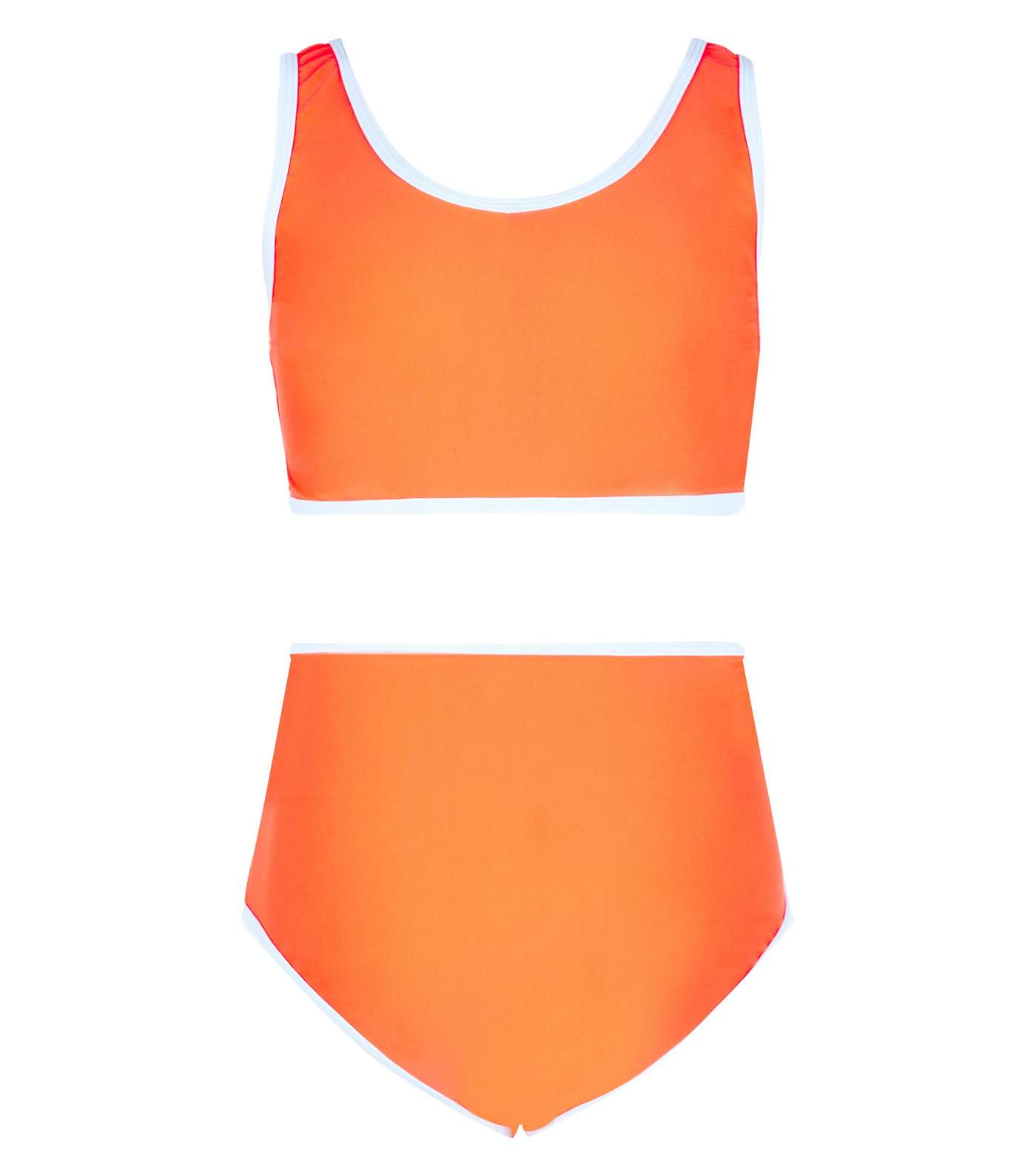 Girls Bright Orange Zip Crop Bikini Set Image 2