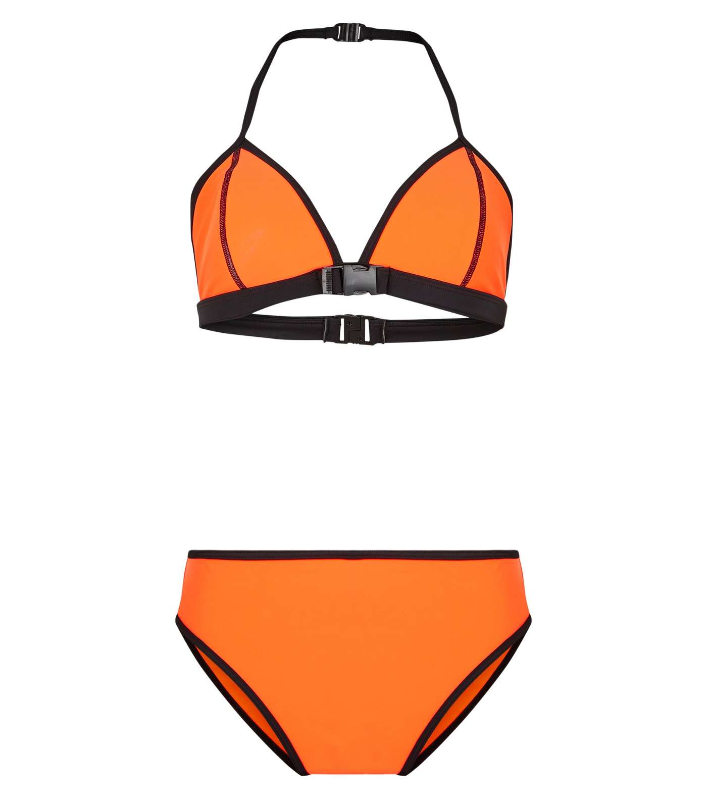 Girls Bright Orange Neon Scuba Clip Buckle Bikini Set