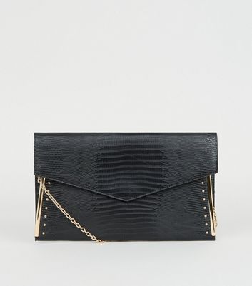 Black Faux Snake Studded Metal Bar Clutch New Look shop for Black Faux Snake Studded Metal Bar Clutch New Look at Shopo