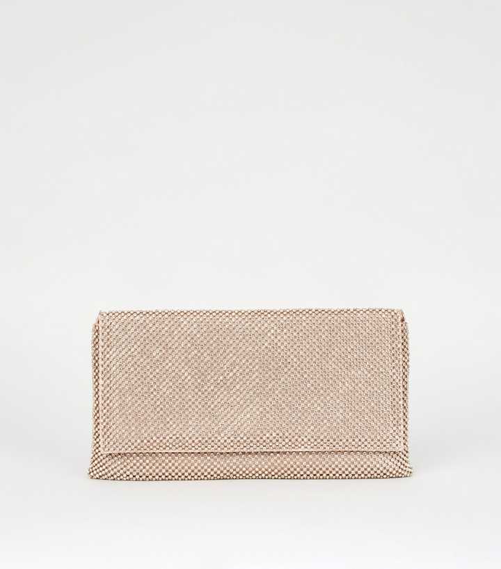 Rose Gold Diamanté Foldover Clutch