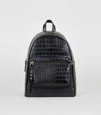 Black Faux Croc Backpack | New Look