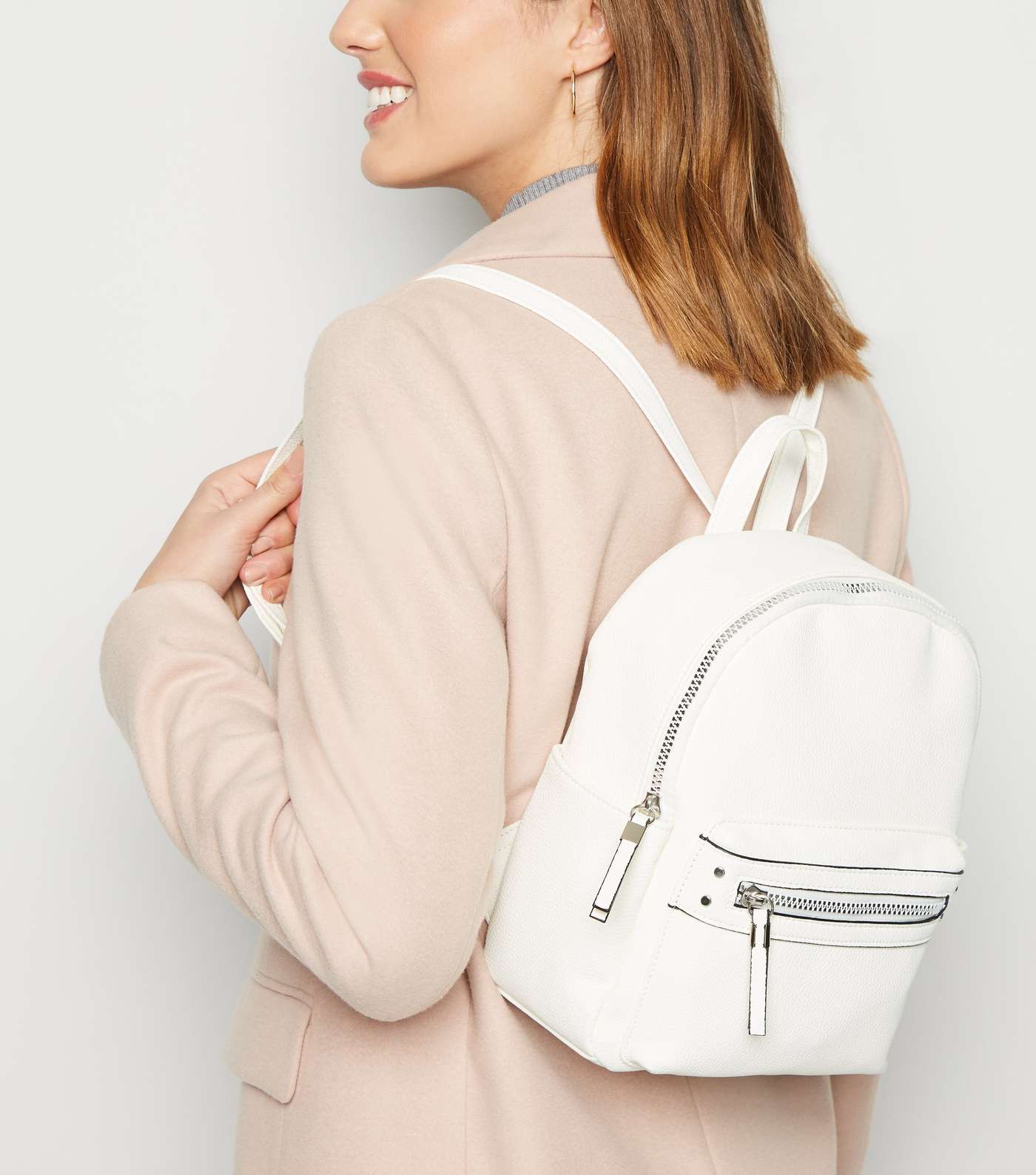 White Leather-Look Mini Backpack Image 2