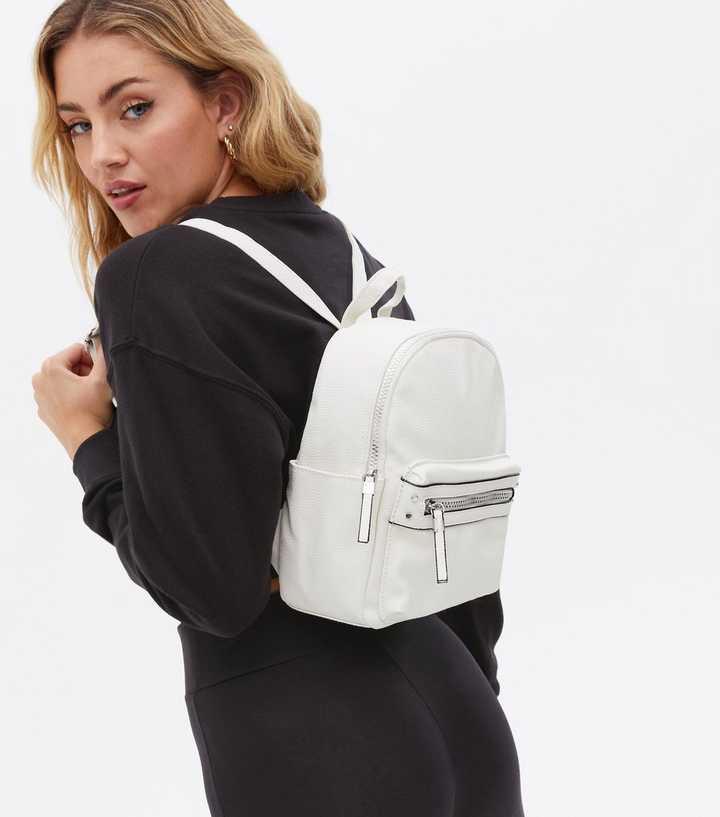 White Leather-Look Mini Backpack