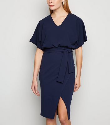 Missfiga Navy Batwing Belted Wrap Dress New Look