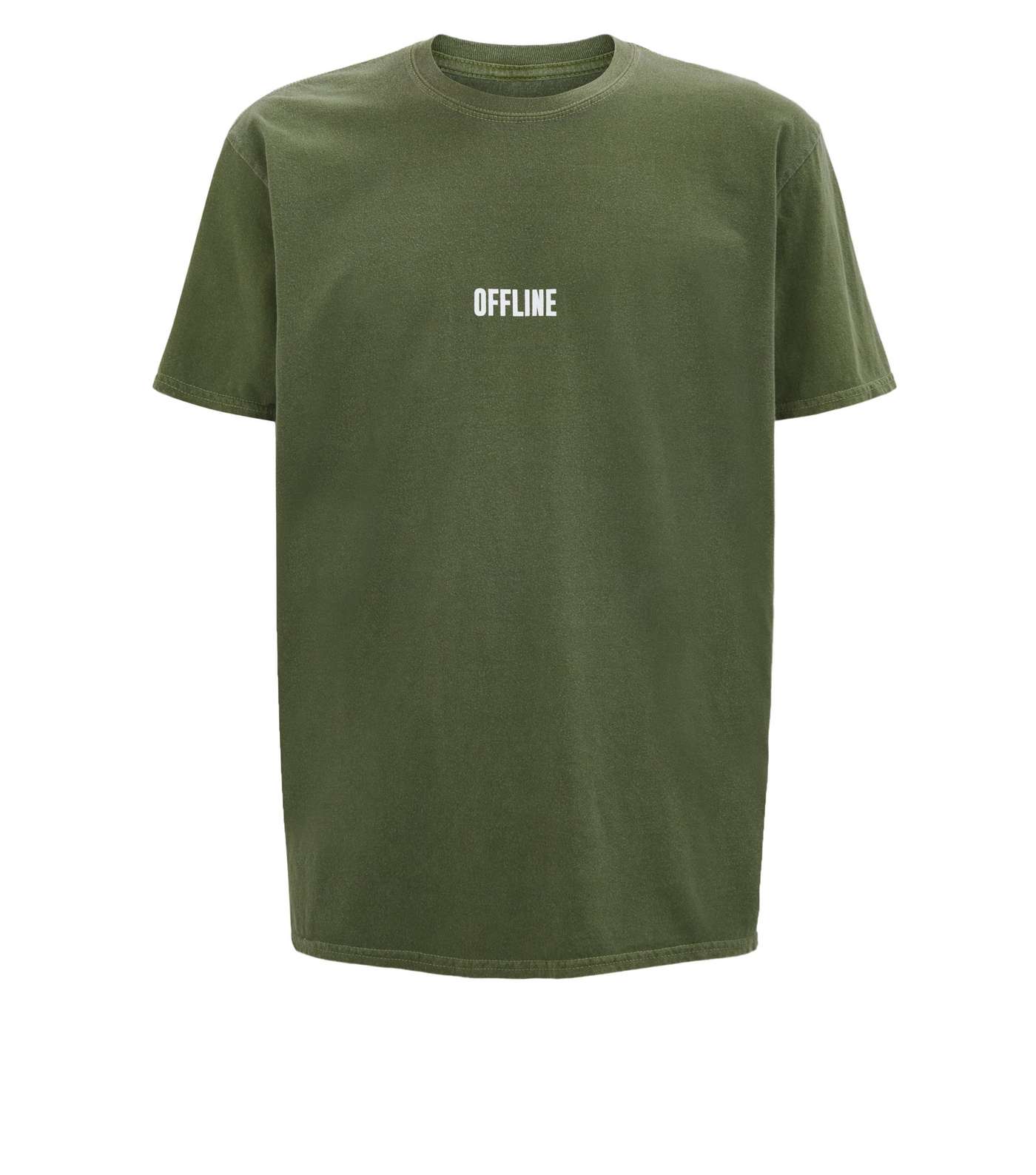 Green Overdyed Offline Slogan T-Shirt Image 4