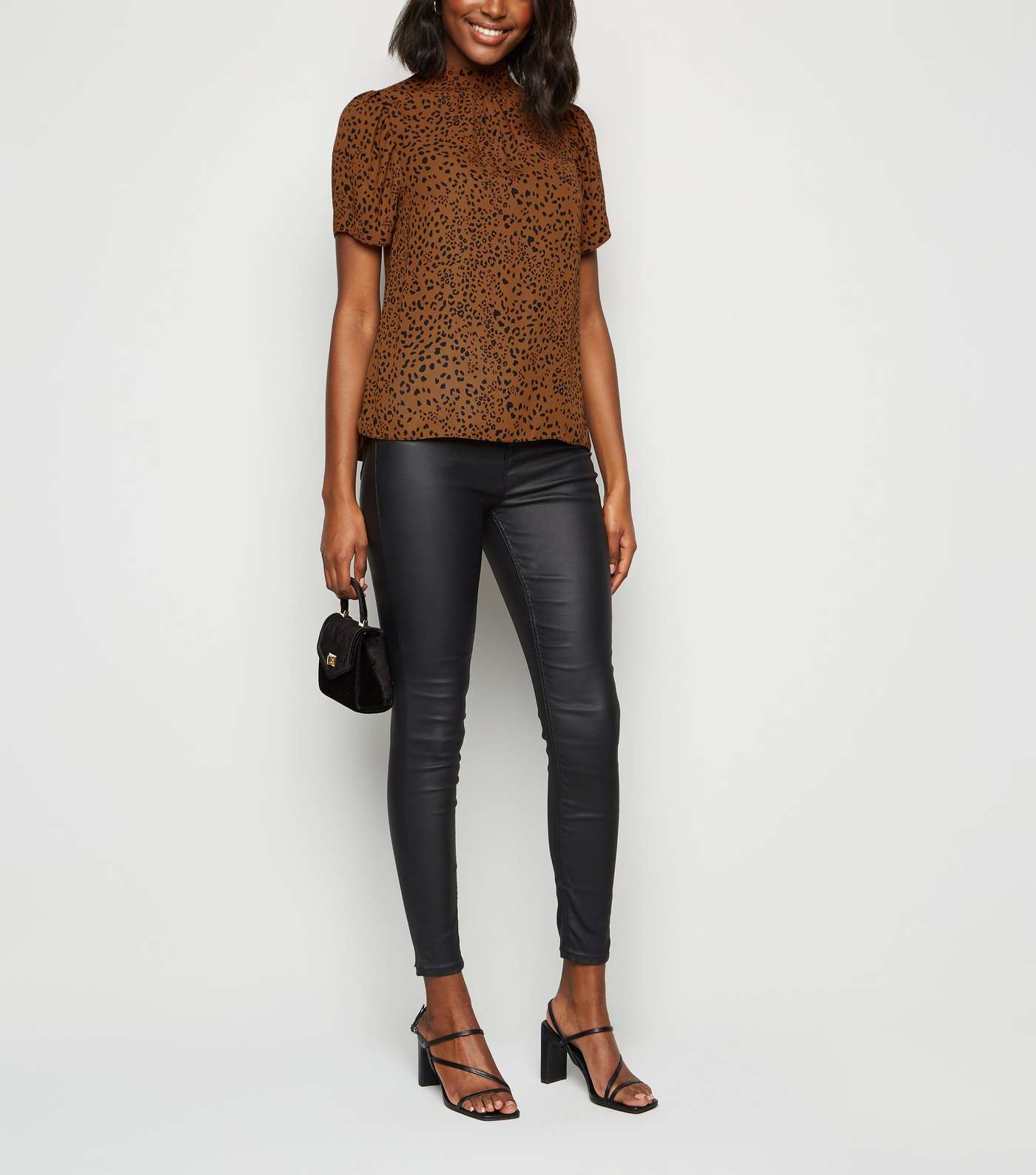 Brown Leopard Print Puff Sleeve Blouse Image 2