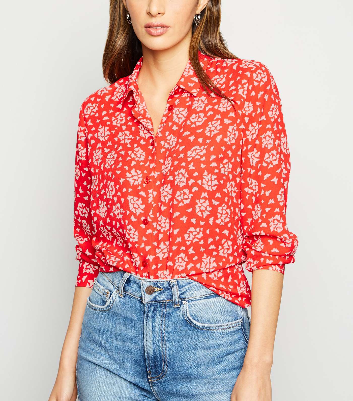 Red Butterfly Print Long Sleeve Shirt 