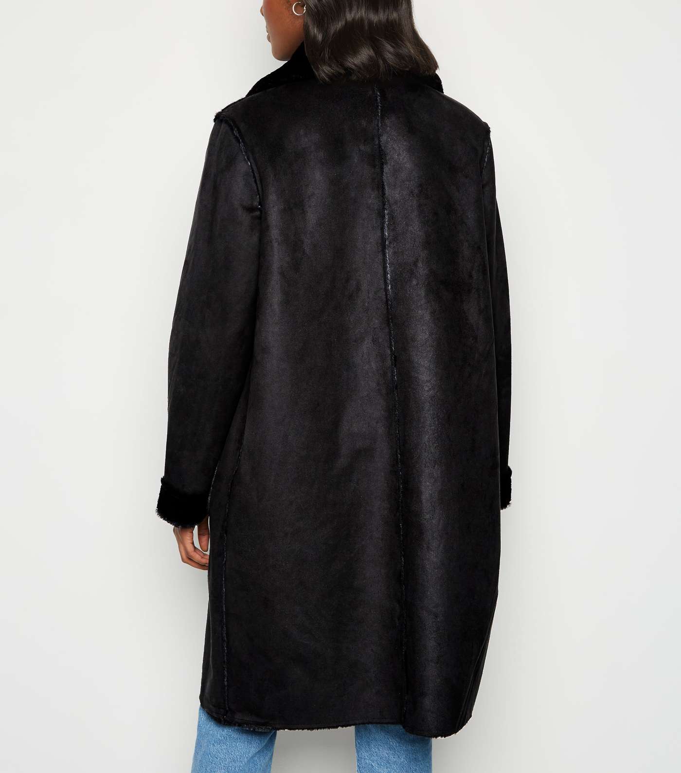 QED Black Suedette Reversible Faux Fur Coat Image 3