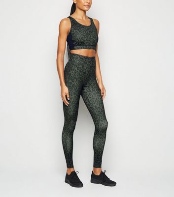 Khaki Leopard Print Sports Leggings 
