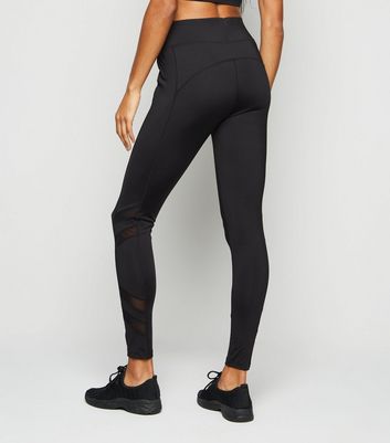 Black Mesh Stripe Panel Sports Leggings 