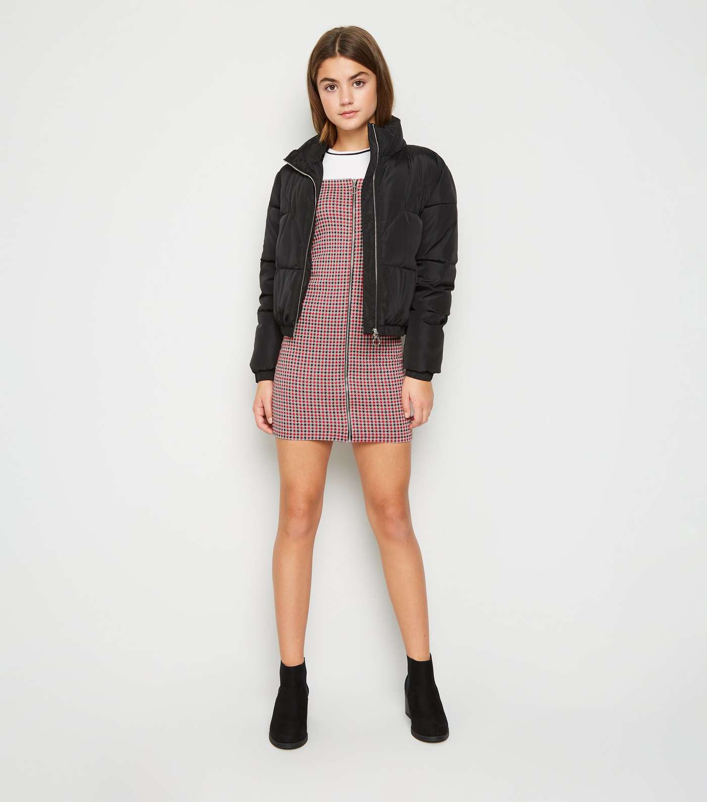 Girls Red Dogtooth Check Pinafore Dress Image 2