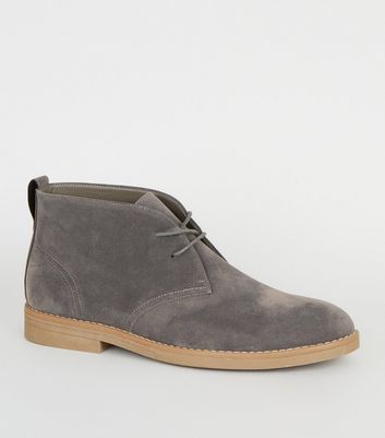 Pale Grey Suedette Lace Up Desert Boots 