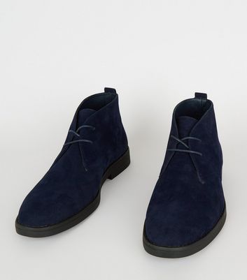 Image of Navy Suedette Lace Up Desert Boots New Look Vegan