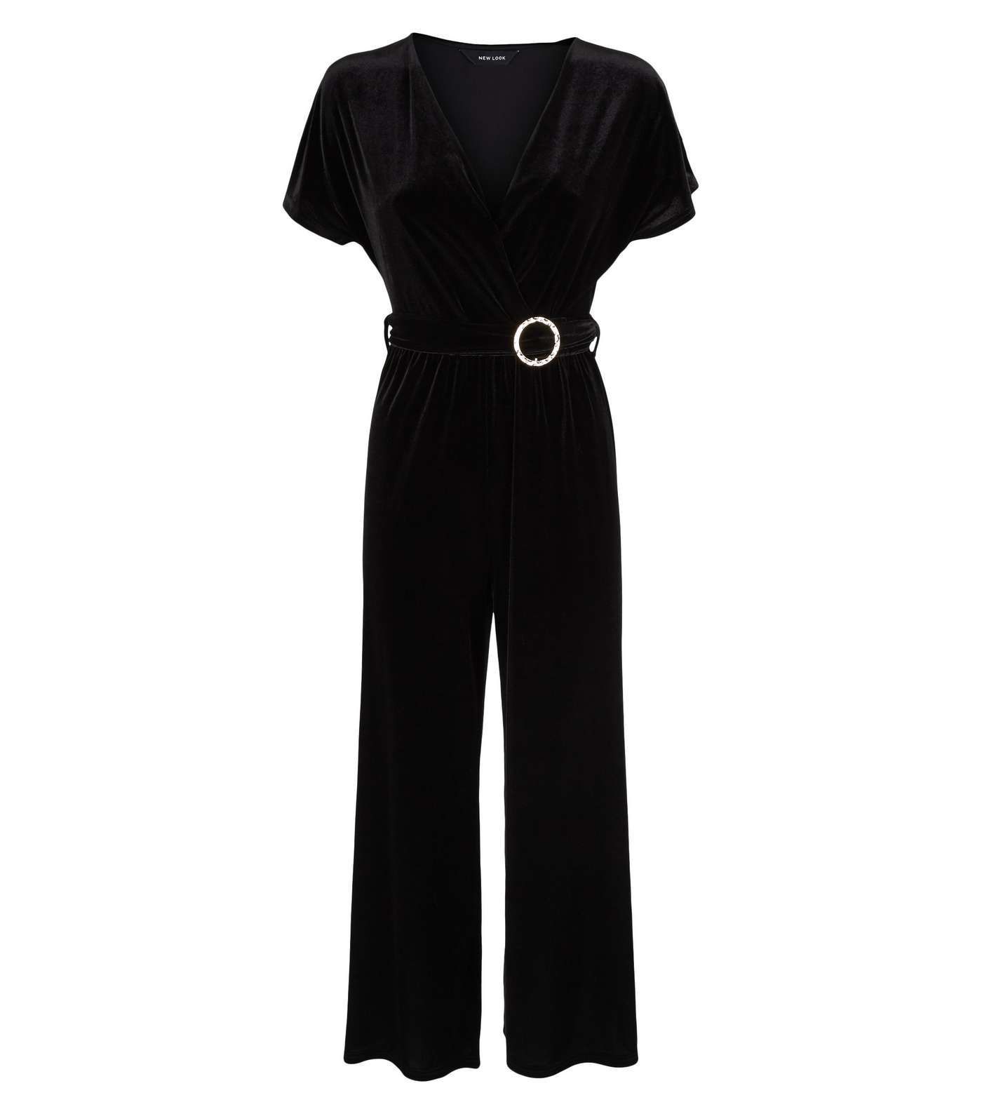 Black Velvet Belted Wrap Culotte Jumpsuit  Image 4
