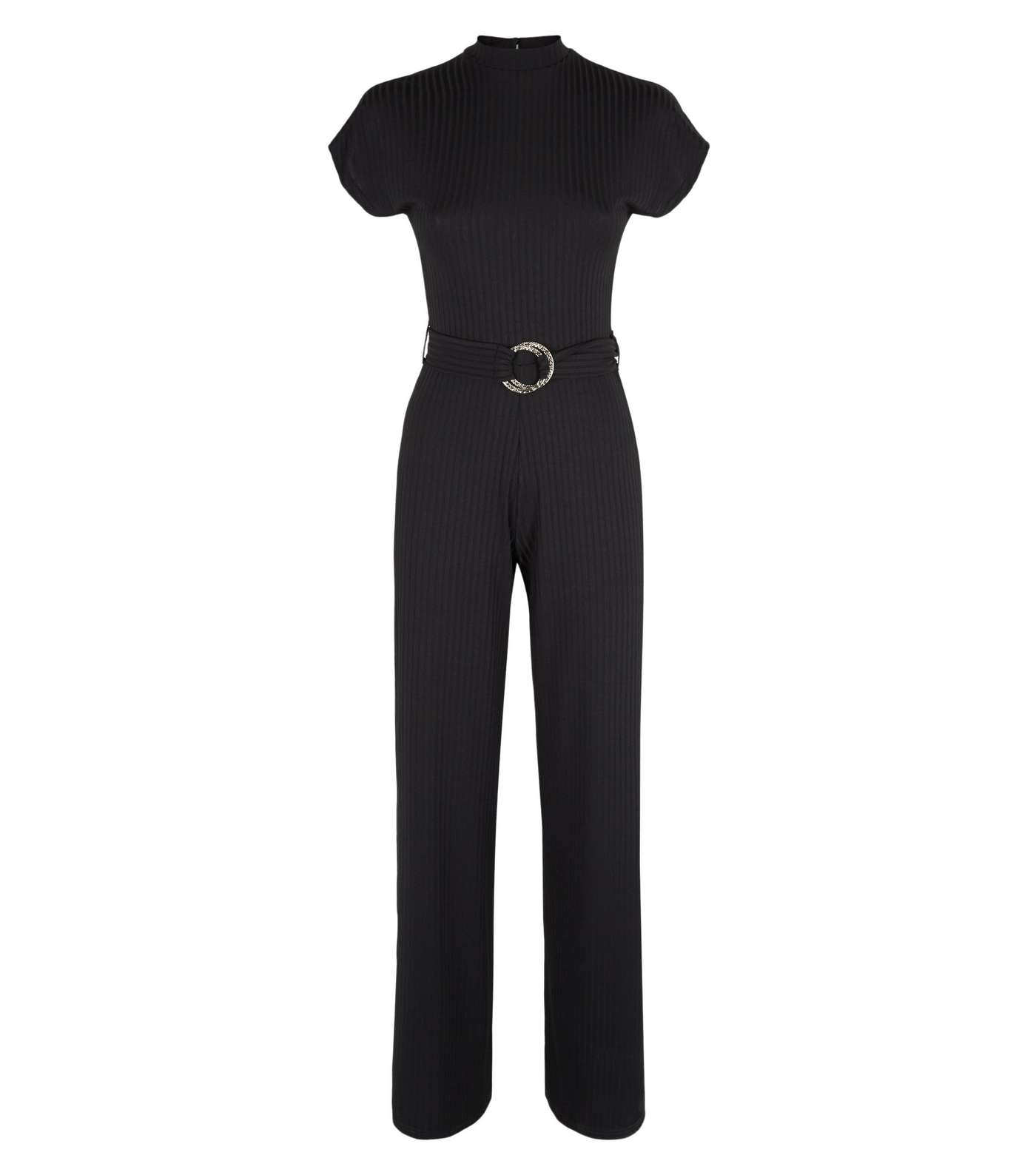 Black Ribbed Belted Wide Leg Jumpsuit  Image 4