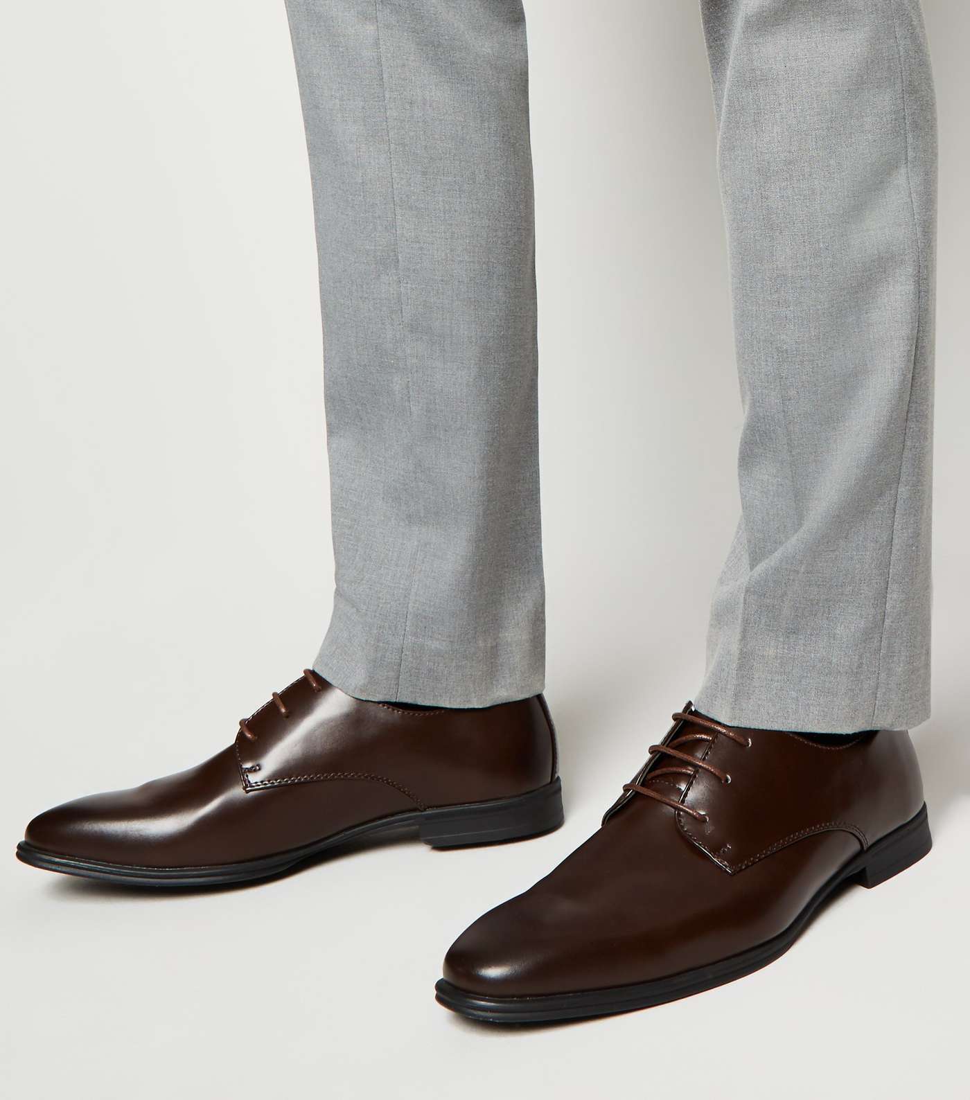 Dark Brown Leather-Look Side Seam Formal Shoes Image 2