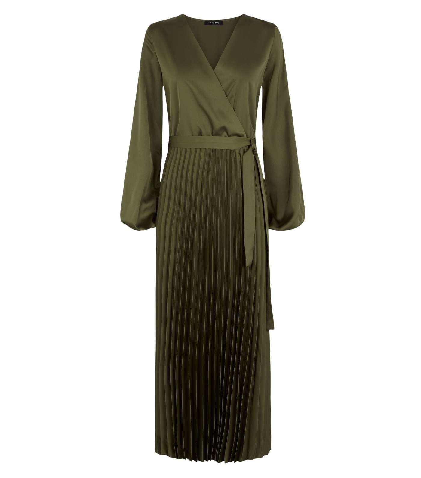 Green Satin Long Sleeve Wrap Midi Dress Image 4
