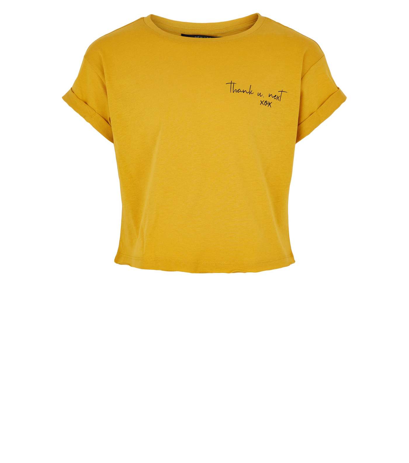 Girls Mustard Thank You Next Slogan T-Shirt Image 4