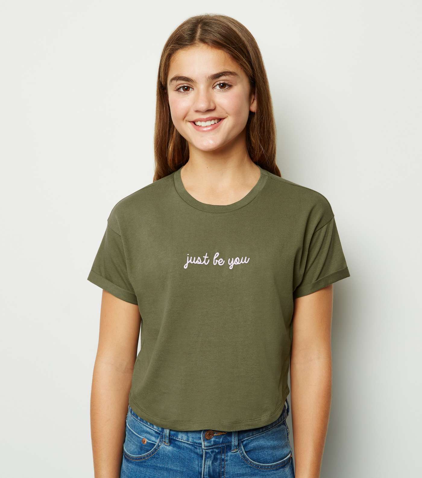 Girls Khaki Just Be You Slogan T-Shirt
