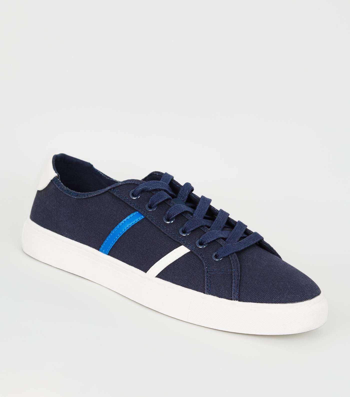 Navy Canvas Contrast Side Stripe Trainers