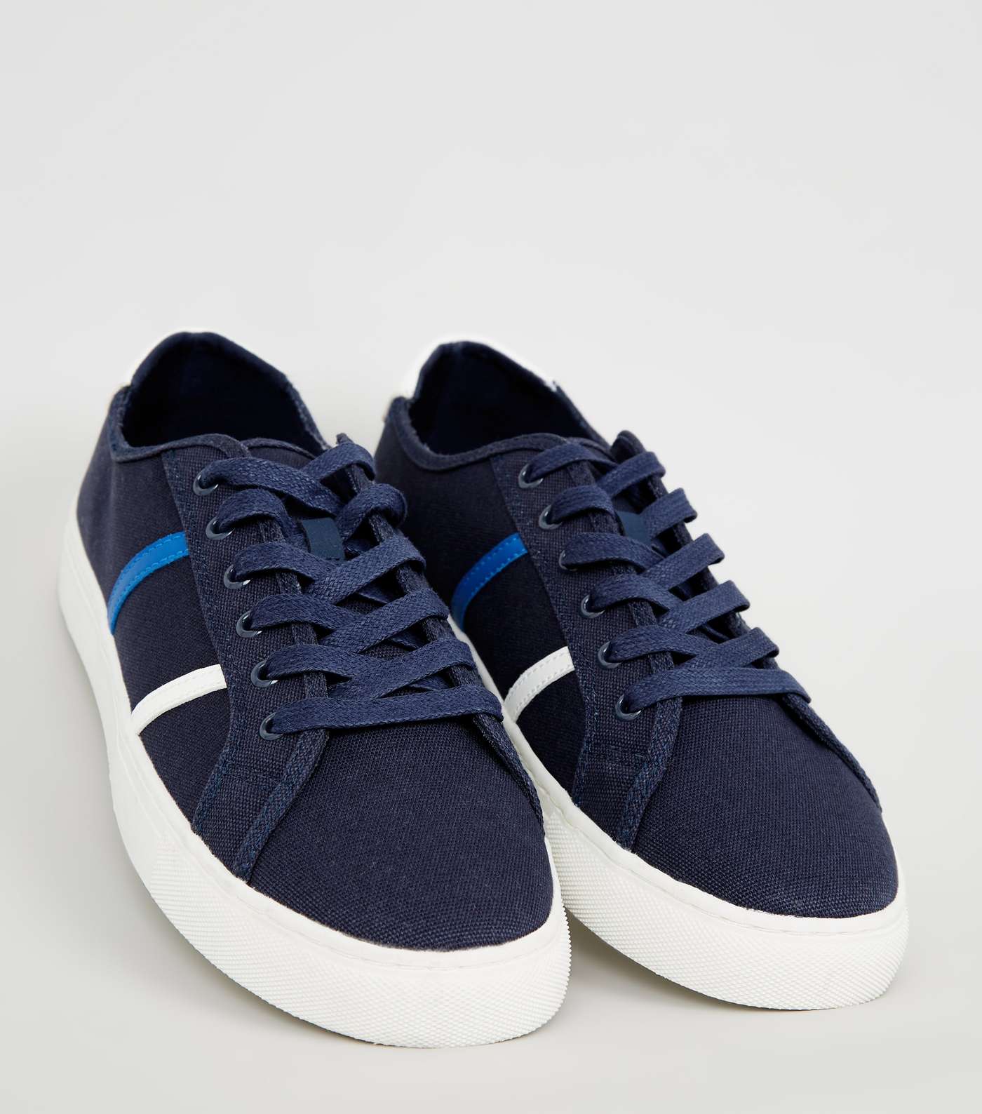 Navy Canvas Contrast Side Stripe Trainers Image 3