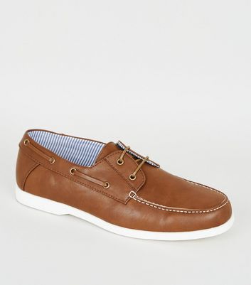 Dark Brown Leather-Look Boat Shoes | New Look