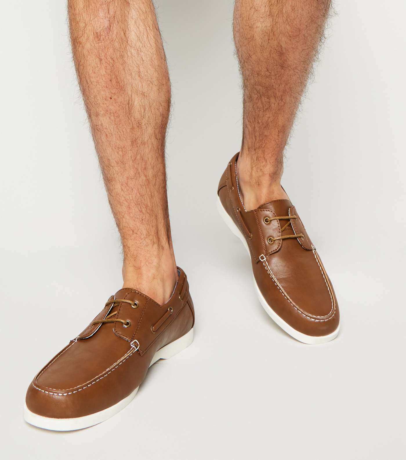 Dark Brown Leather-Look Boat Shoes Image 2