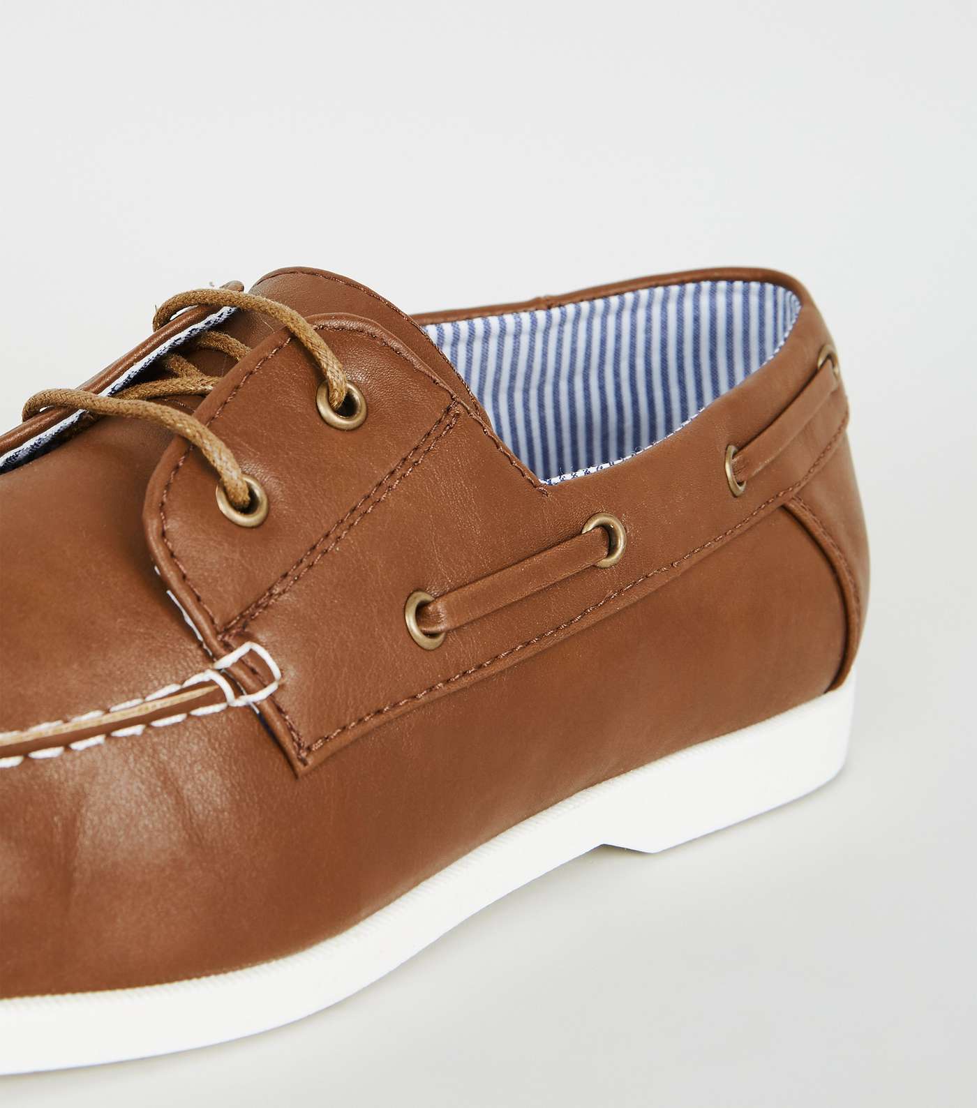 Dark Brown Leather-Look Boat Shoes Image 4
