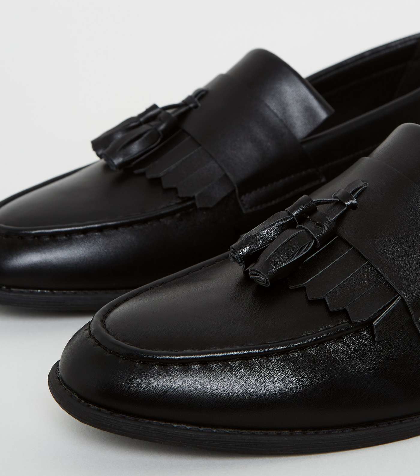 Black Leather-Look Tassel Trim Loafers Image 4