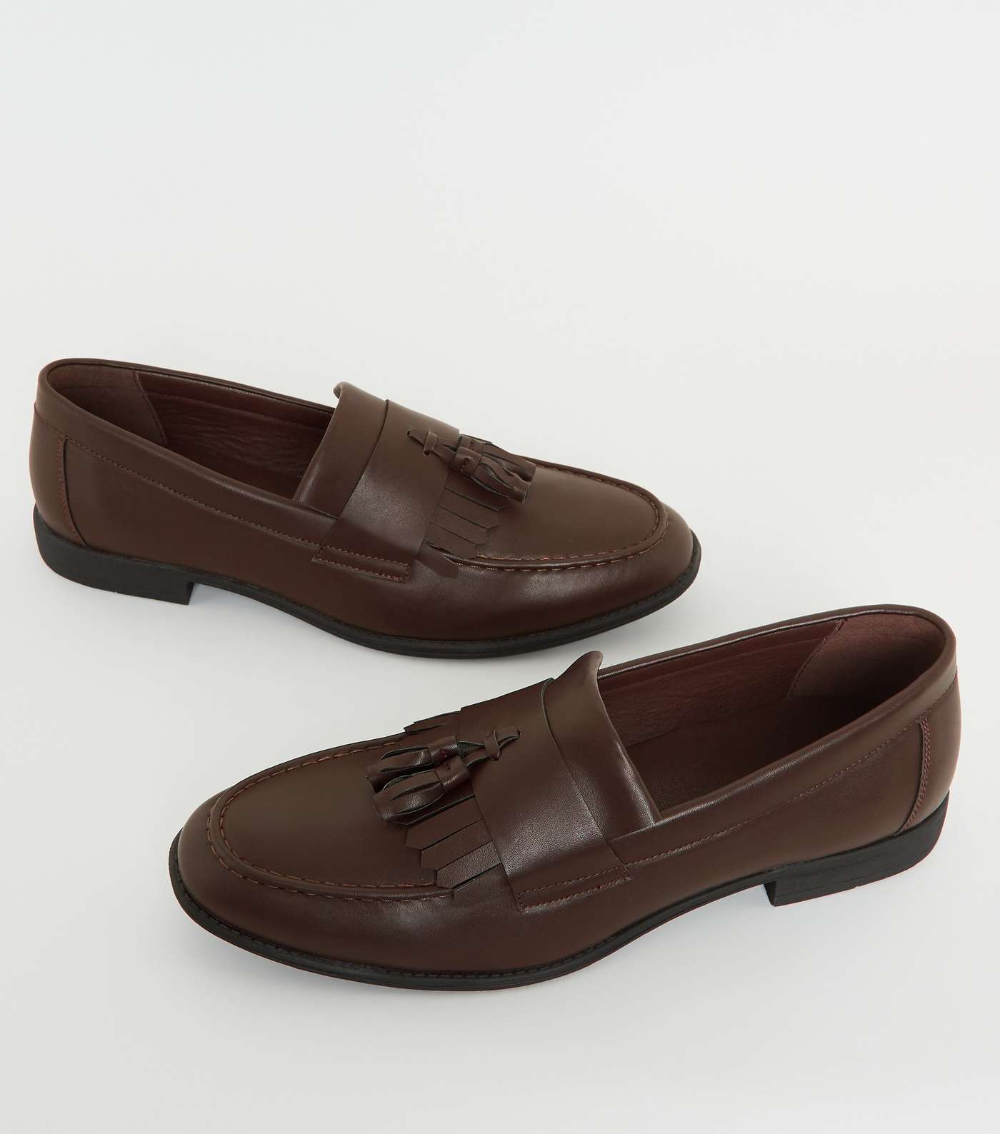 Dark Brown Leather-Look Tassel Trim Loafers Image 3