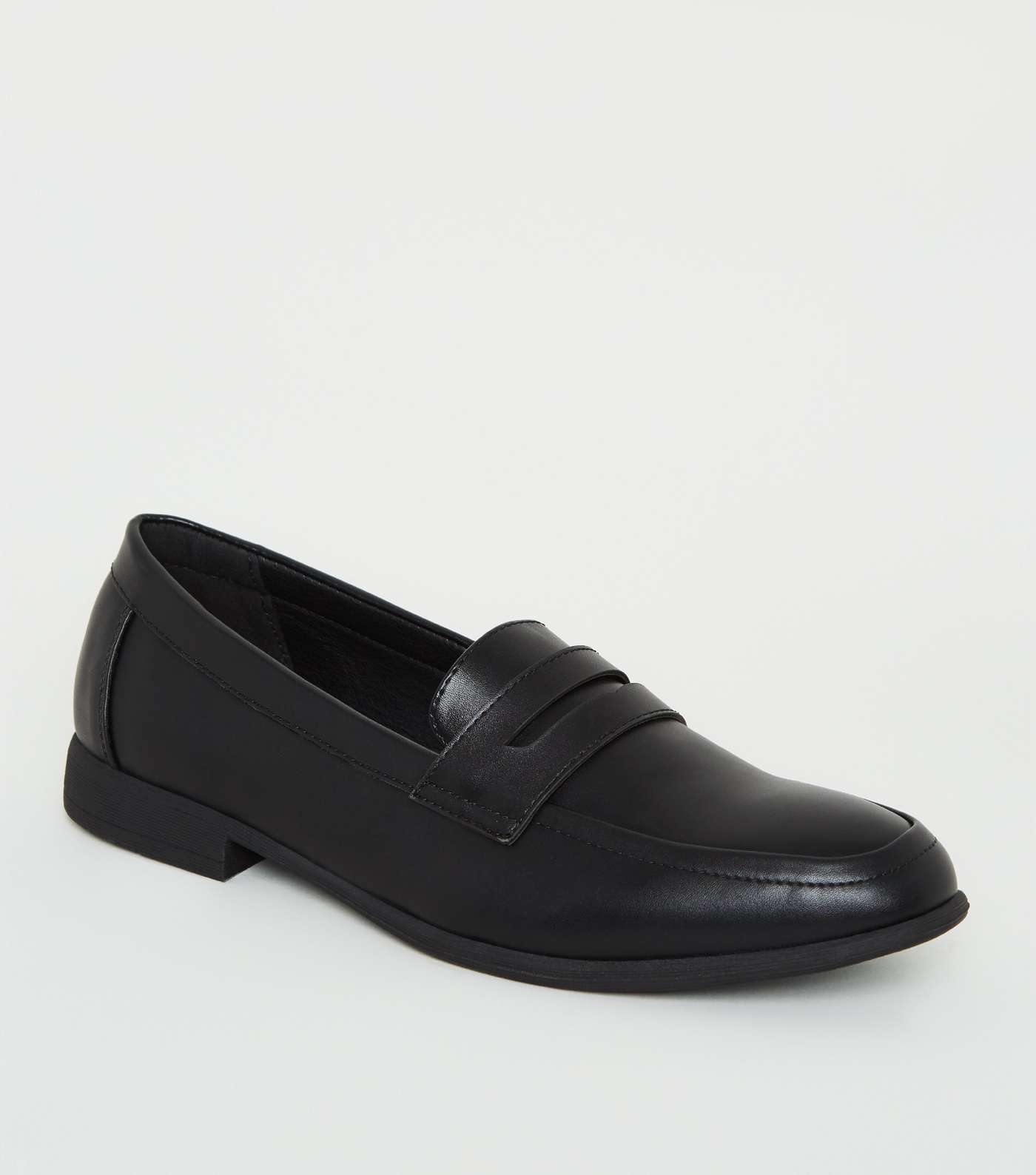 Black Leather-Look Penny Loafers