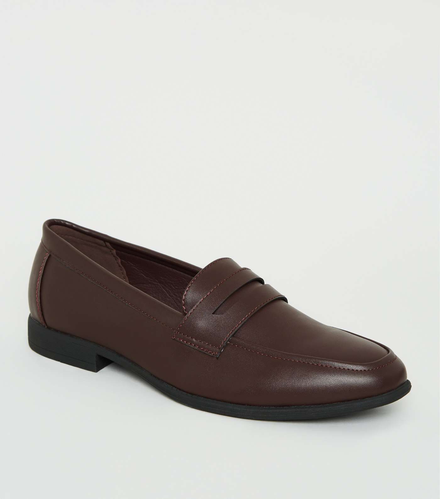Dark Brown Leather-Look Penny Loafers