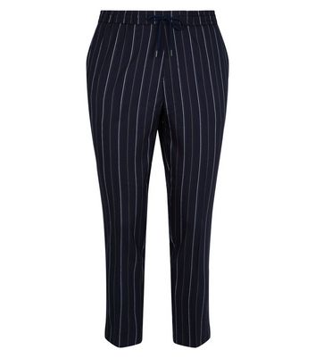 Image of Navy Stripe Elasticated Waist Trousers New Look