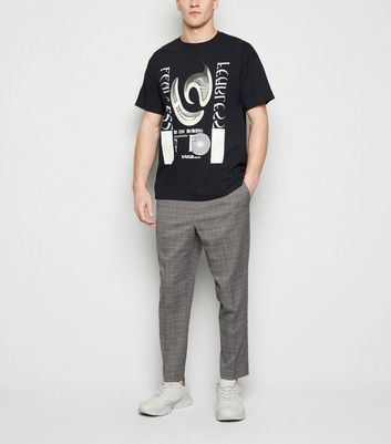 Image of Dark Grey Check Drawstring Waist Trousers New Look