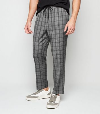 Dark Grey Check Tie Waist Trousers 